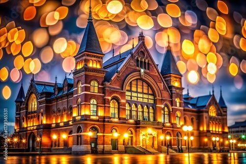 Cincinnati Music Hall Bokeh Night Lights, Elegant Concert Venue