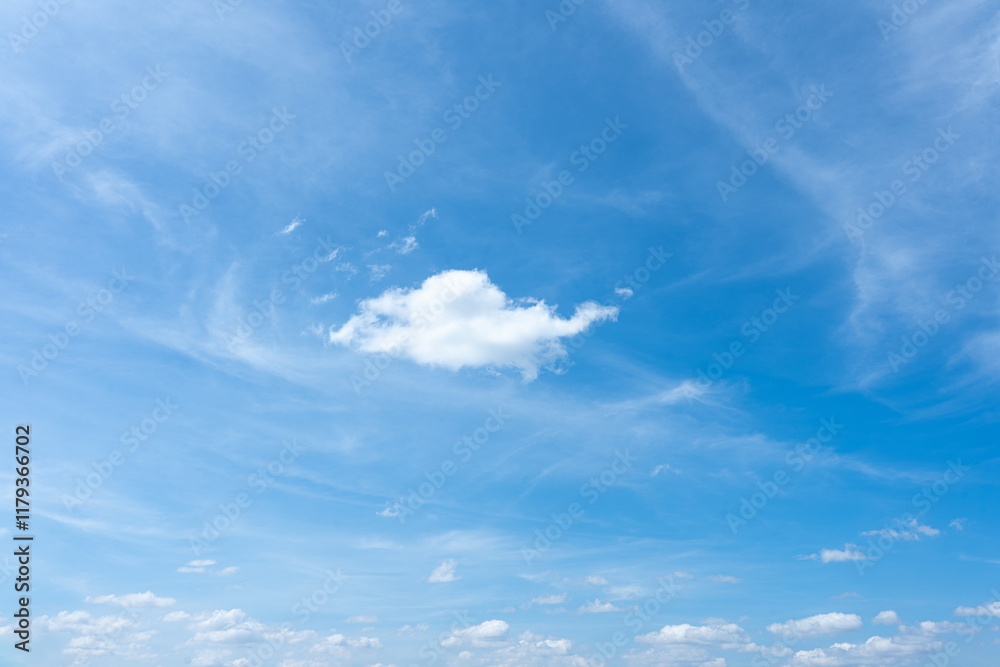 Serene Summer Sky Blue Sky with Fluffy White Clouds and Cirrus Wisps Serene Summer Sky Blue Sky with Fluffy White Clouds and Cirrus Wisps