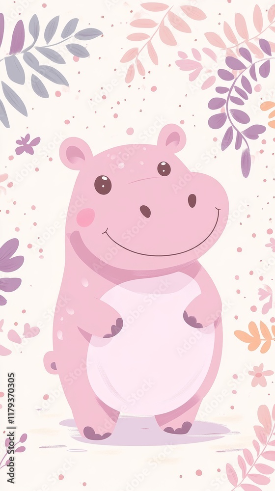 Cute Hippopotamus Kawaii Illustration for Nursery Decor Cute Hippopotamus Kawaii Illustration for Nursery Decor