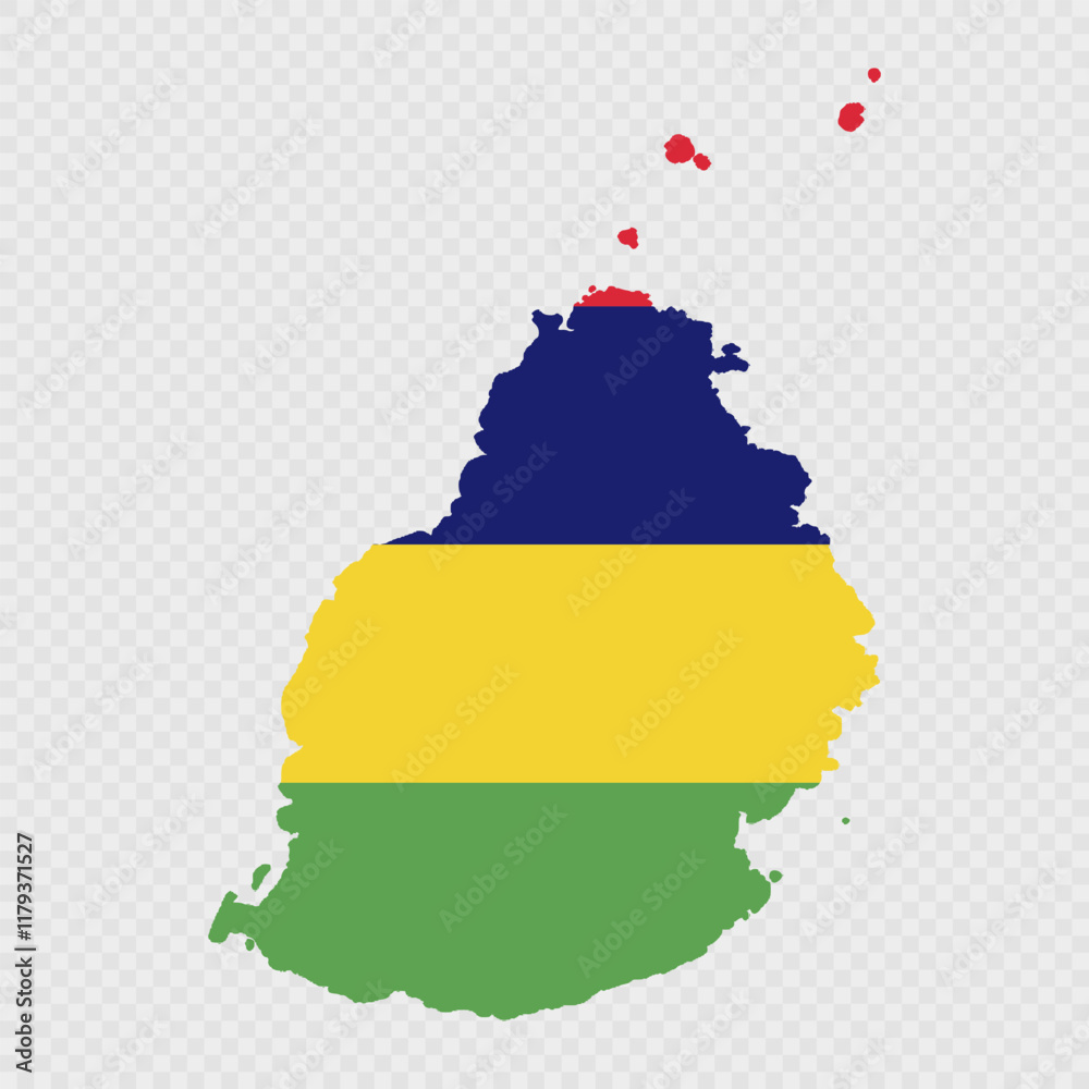 Obraz premium Mauritius map silhouette with flag.