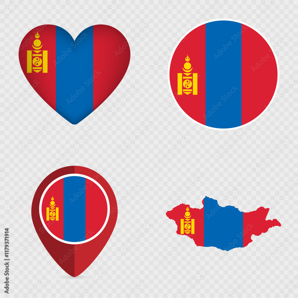 Mongolia Flag Icons Pack. Vector illustration. Mongolia Flag Icons Pack. Vector illustration.