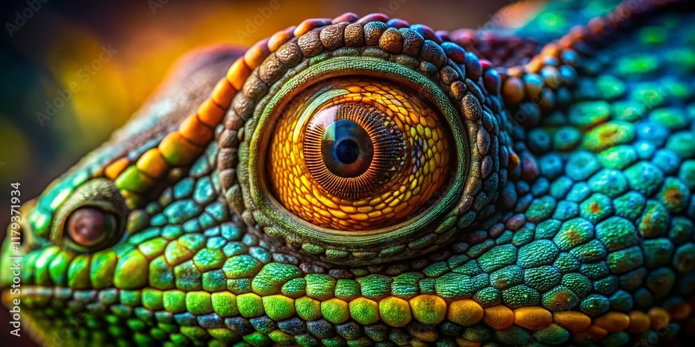 Fototapeta premium Close-Up Chameleon Portrait: Nighttime Reptile Photography