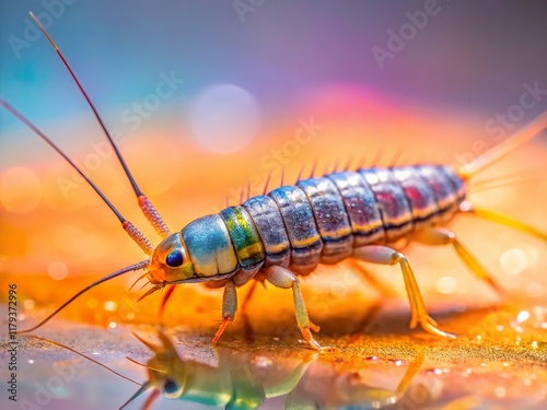 Close-up Detailed Silverfish Insect Macro Photography Stock Photo photo