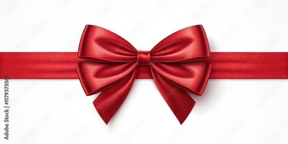 A classic red satin ribbon bow tied elegantly on a white background, perfect for festive designs and celebrations. A classic red satin ribbon bow tied elegantly on a white background, perfect for festive designs and celebrations.