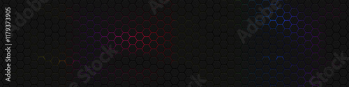 Hexagons honeycomb texture blue neon background, Abstract futuristic technology backdrop banner design, Vector illustration.