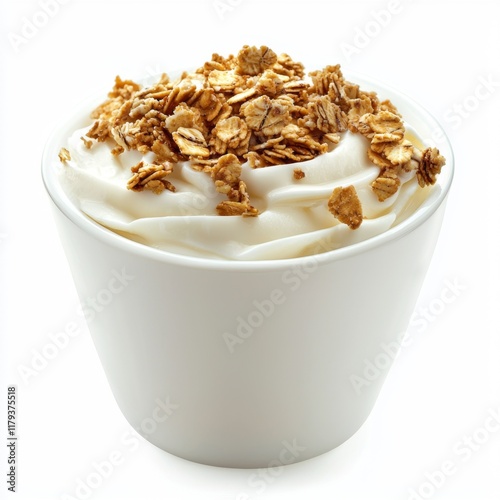 Creamy Yogurt Parfait with Crunchy Granola Topping in White Bowl photo