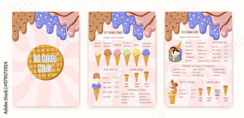 Creative Ice Cream Menu. Perfect for Cafes. Vector illustration.