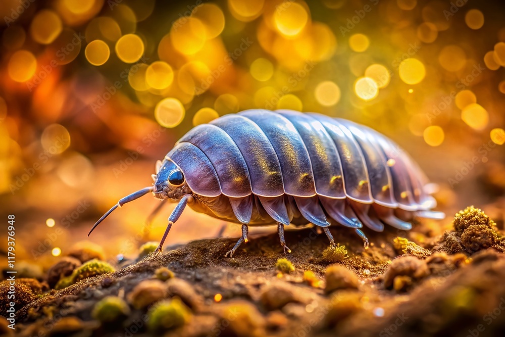 Close-up of a Colorful Isopod on a Natural Background with Copy Space Close-up of a Colorful Isopod on a Natural Background with Copy Space