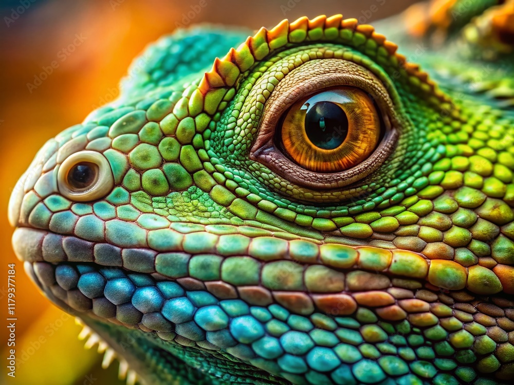 Fototapeta premium Close-up of a Green Lizard, Detailed Reptile Texture, Scaly Skin, Nature Photography