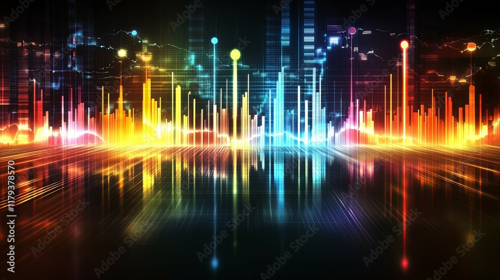 Neon Cityscape: Vibrant Data Streams and Glowing Towers Neon Cityscape: Vibrant Data Streams and Glowing Towers
