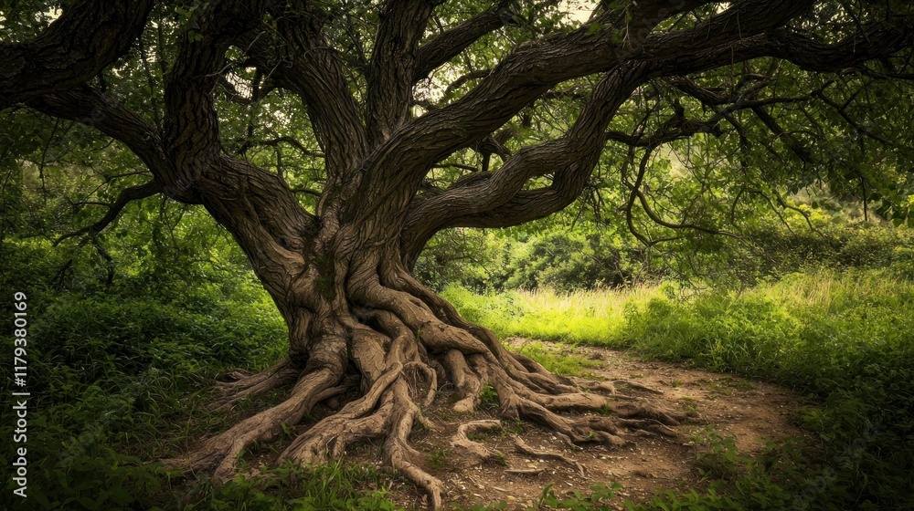 Ancient Tree of Serenity in a Lush Forest Ancient Tree of Serenity in a Lush Forest