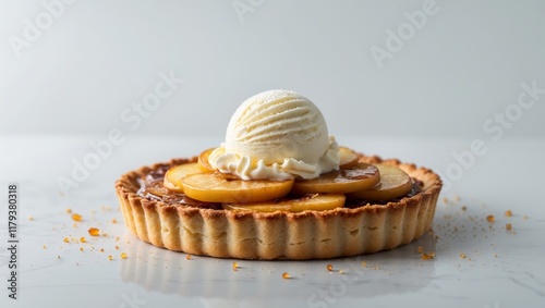 elegant caramelized apple tart with vanilla cream. photo