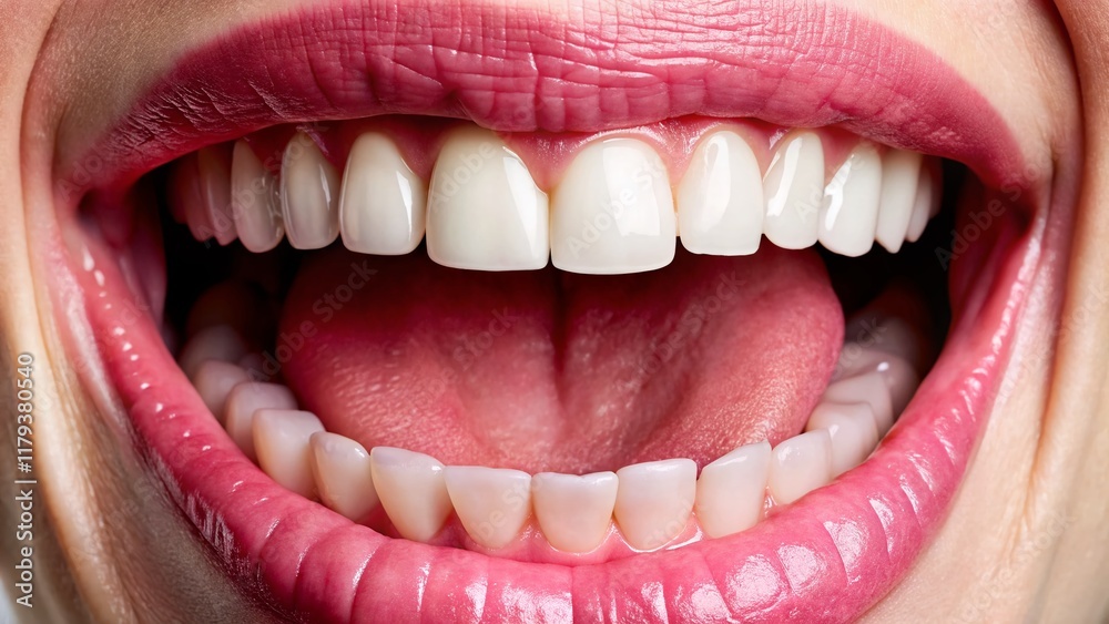Close-up of Open Mouth, Showing Teeth and Tongue, Highly Detailed Macro Photography Close-up of Open Mouth, Showing Teeth and Tongue, Highly Detailed Macro Photography