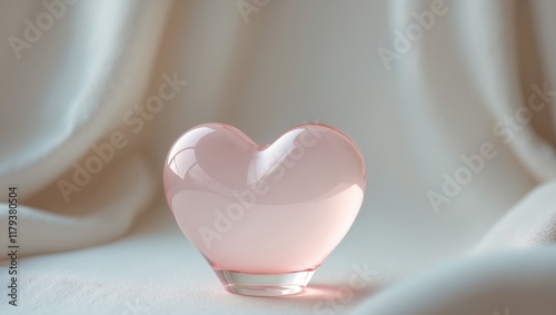 Elegant Pink Heart Shaped Glass Object on Soft Surface.