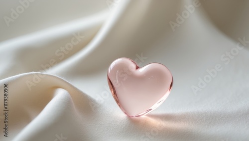 Elegant Pink Heart Shaped Glass Object on Soft Surface.
