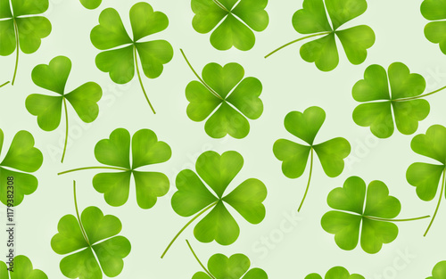Seamless pattern green clover vector. Shamrock leaf, green plant background for Saint Patrick's Day. Nature ireland illustration. Vector Patrick's Day Seamless Pattern.