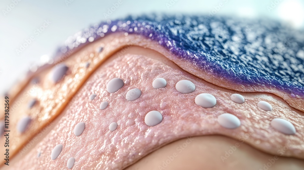 detailed visual of skin layers highlighting how acne treatments work to reduce inflammation and unclog pores. detailed visual of skin layers highlighting how acne treatments work to reduce inflammation and unclog pores.