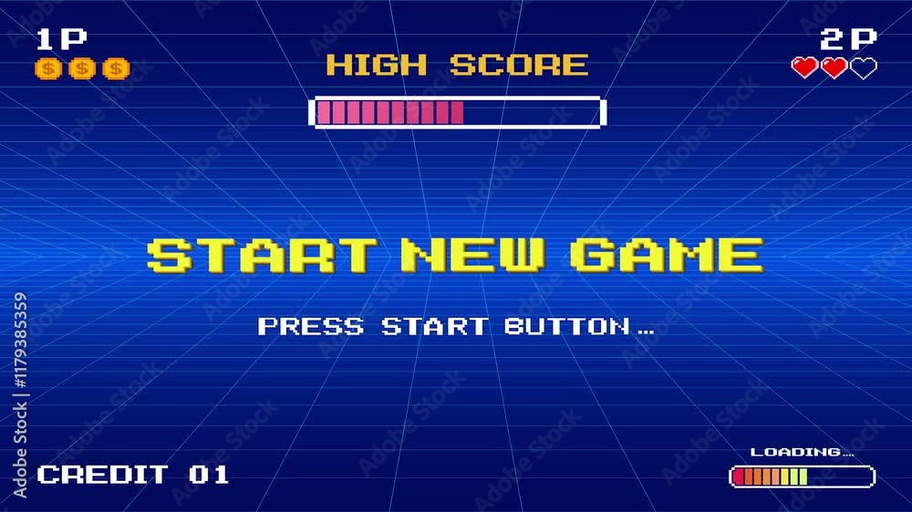 START NEW GAME. pixel art .8 bit game. retro game. for game assets ...