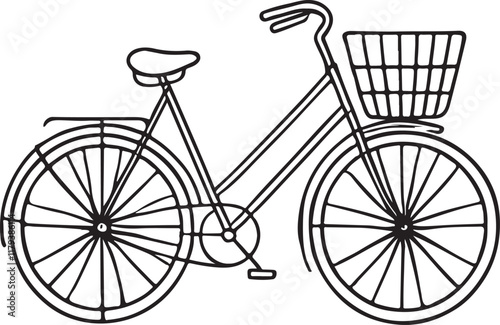 Classic Bicycle in Line Art with Basket – Vector Drawing Design photo