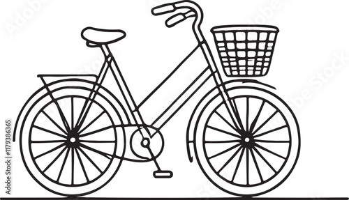 Classic Bicycle in Line Art with Basket – Vector Drawing Design photo