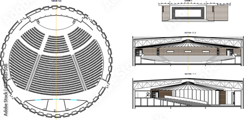 vector design illustration of architectural engineering drawing of concert hall building for show.eps
