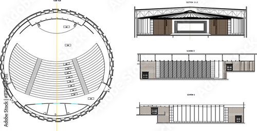 vector design illustration of architectural engineering drawing of concert hall building for show.eps