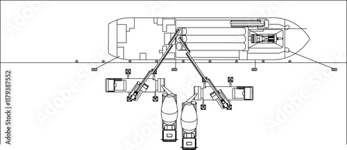 vector design illustration of architectural engineering drawing of construction plan of ship dock repair.eps