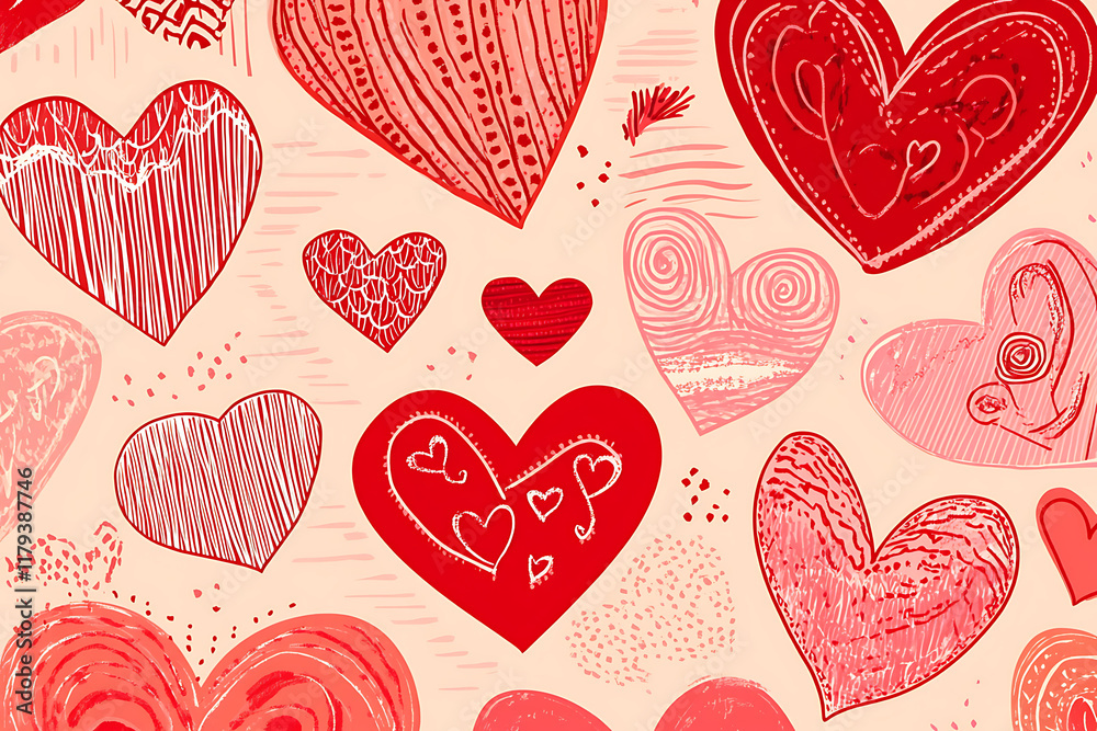 A modern print featuring red and pink love hearts in a contemporary design, ideal for trendy decor, greeting cards, or digital backgrounds. Flat art style for versatile use. A modern print featuring red and pink love hearts in a contemporary design, ideal for trendy decor, greeting cards, or digital backgrounds. Flat art style for versatile use.