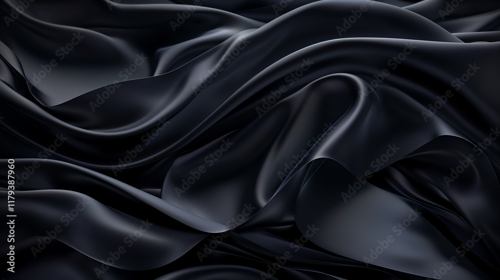 Obraz premium Luxurious Black Silk Fabric Background with Smooth Waves and Rich Texture, Perfect for Fashion, Design, and Decoration Projects