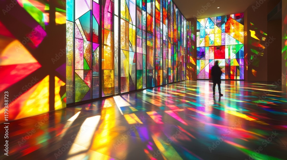 Fototapeta premium Modern Artistic Interior with Vibrant Stained Glass and Digital Innovation