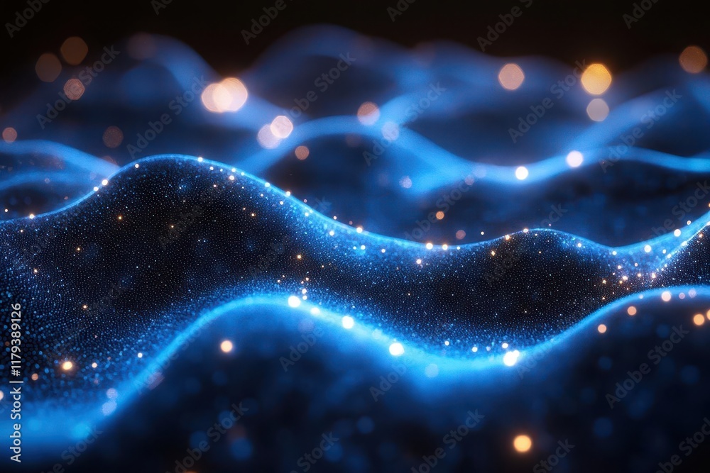 abstract dark blue technology background with glowing digital particles and wave effect, modern futuristic tech design banner template abstract dark blue technology background with glowing digital particles and wave effect, modern futuristic tech design banner template