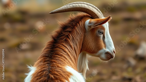 Beautiful goat with distinctive markings standing in a natural setting during the afternoon