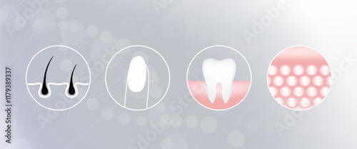 Hyaluronic acid hair teeth nail skin solutions ad, white collagen with cosmetic advertising background ready to use, illustration vector.