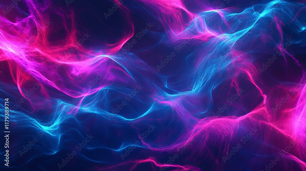 Obraz premium Neon Blue and Pink Energy Waves: Abstract Digital Art