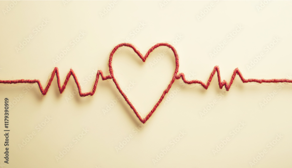 Heartbeat Heart Shape with Red Thread Heartbeat Heart Shape with Red Thread