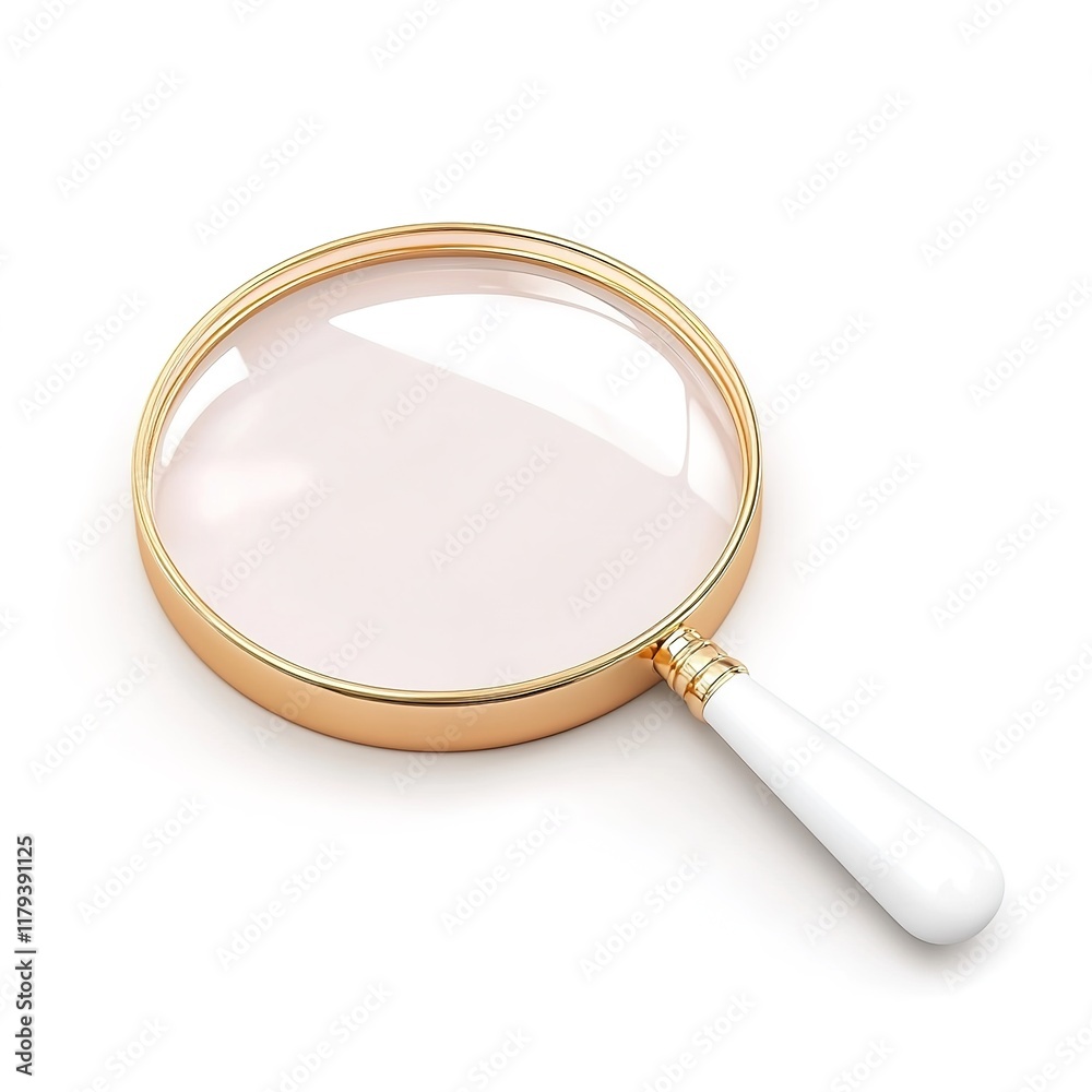 3D Render of a Magnifying Glass in Isometric View, Isolated on White Background. Detailed and Clear Lens with a Sleek Handle, Symbolizing Focus, Examination, and Precision. 3D Render of a Magnifying Glass in Isometric View, Isolated on White Background. Detailed and Clear Lens with a Sleek Handle, Symbolizing Focus, Examination, and Precision.