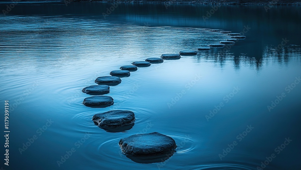 Obraz premium Serene Steps Across Still Waters: A Tranquil Lake Scene