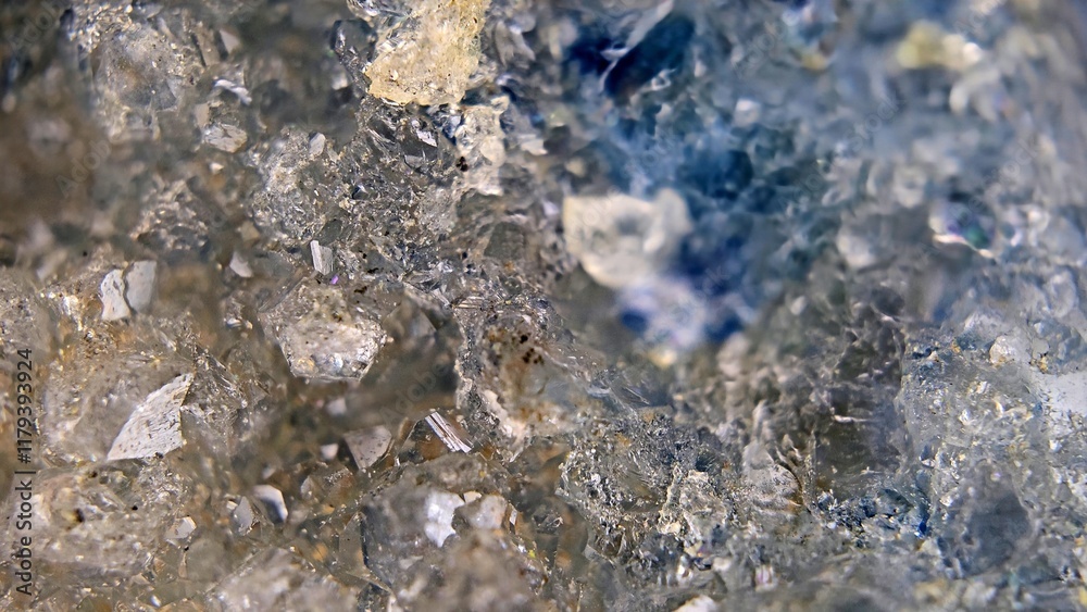 Macro photography of transparent quartz crystal blue Macro photography of transparent quartz crystal blue