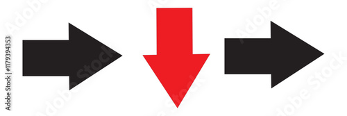 Right Left Back Straight Bold arrow sign collection, set of Red black and White arrows icons, isolated on white background.