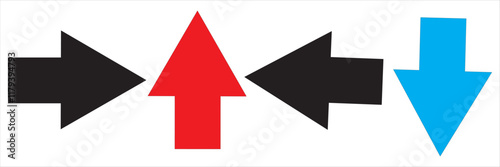 Right Left Back Straight Bold arrow sign collection, set of Red black and White arrows icons, isolated on white background.