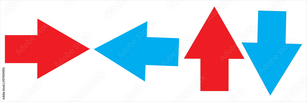 Right Left Back Straight Bold arrow sign collection, set of Red black and White arrows icons, isolated on white background. Right Left Back Straight Bold arrow sign collection, set of Red black and White arrows icons, isolated on white background.