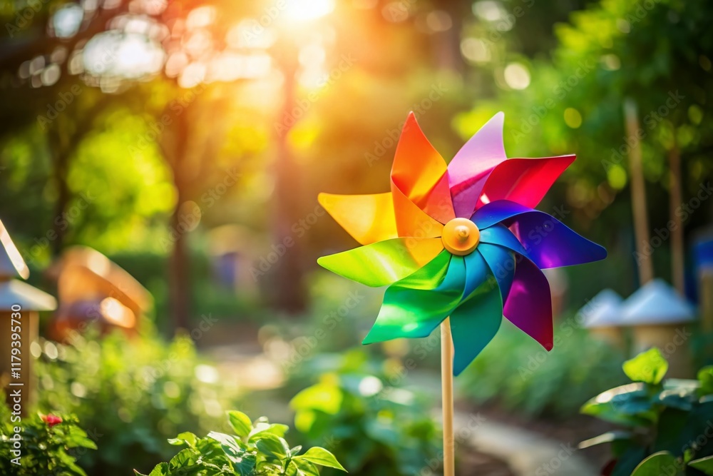Colorful Pinwheel Spinning in Vibrant Summer Garden - Vertical Video Still Colorful Pinwheel Spinning in Vibrant Summer Garden - Vertical Video Still
