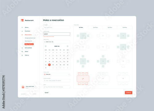 Restaurant booking UI design template