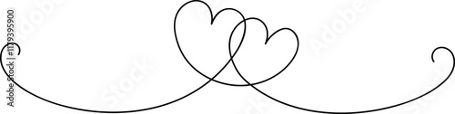 Continuous line drawing of two hearts on transparent background. Banner for valentine's day. Abstract hearts. Vector EPS 10 photo