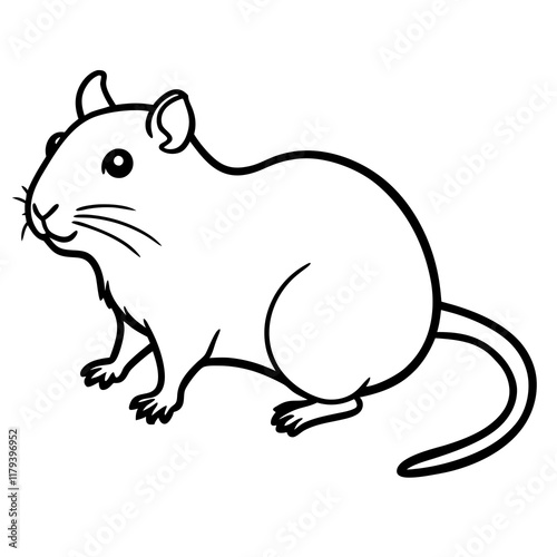 Cute  Line Art Gerbil Silhouette Black Vector Illustration