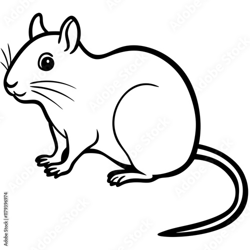 Cute  Line Art Gerbil Silhouette Black Vector Illustration