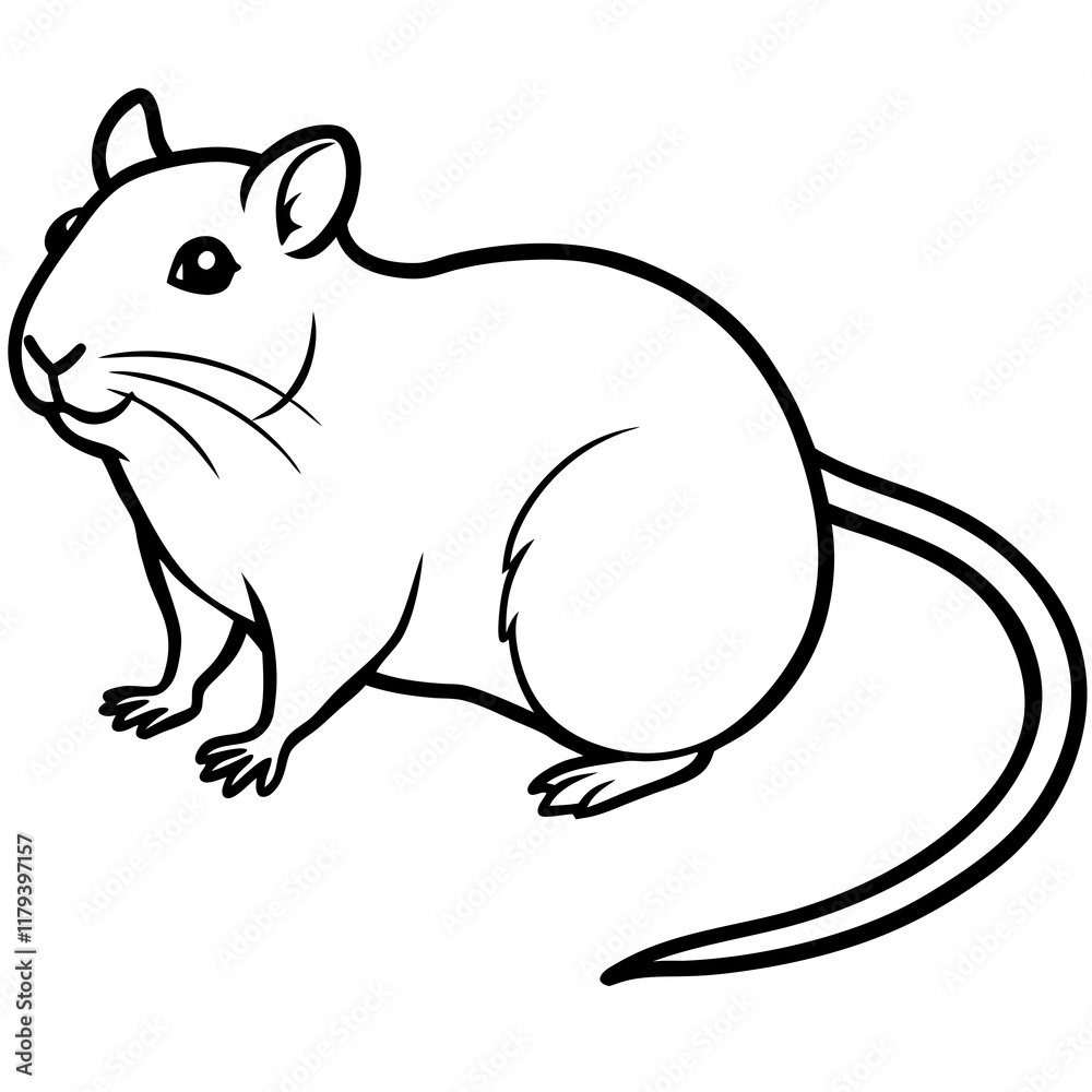 Obraz premium Cute Line Art Gerbil Silhouette Black Vector Illustration