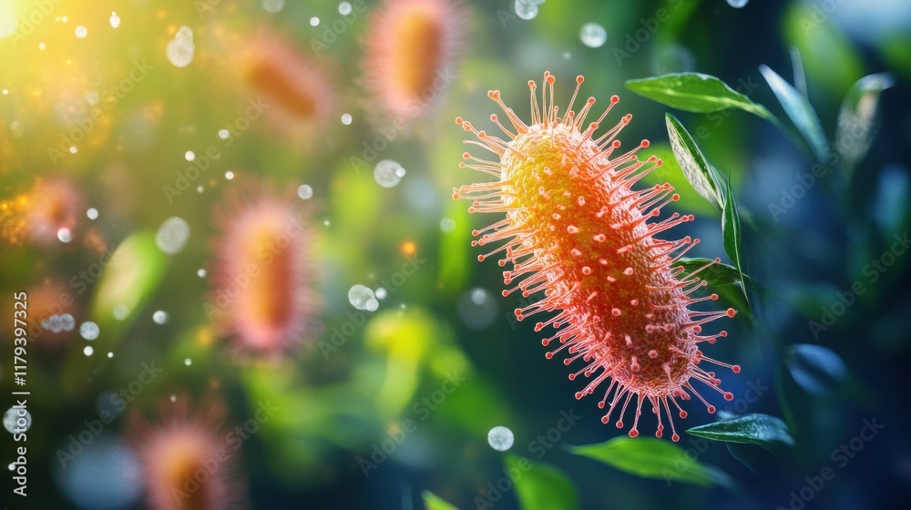 Fototapeta premium Colorful Microorganism with Spikes Illuminated by Soft Light