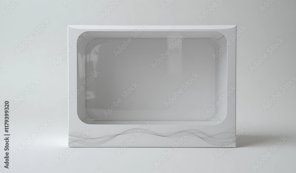 A white cardboard box with a transparent plastic window for product display. A white cardboard box with a transparent plastic window for product display.