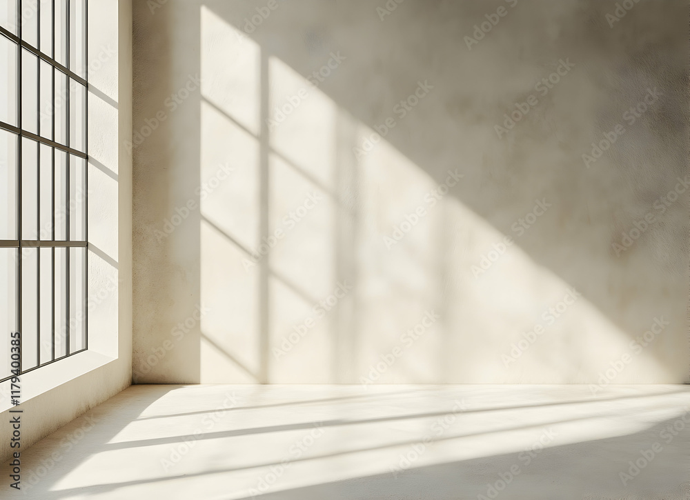 Sunlight Streaming through Large Window onto Plain Empty Room Wall and Floor Sunlight Streaming through Large Window onto Plain Empty Room Wall and Floor